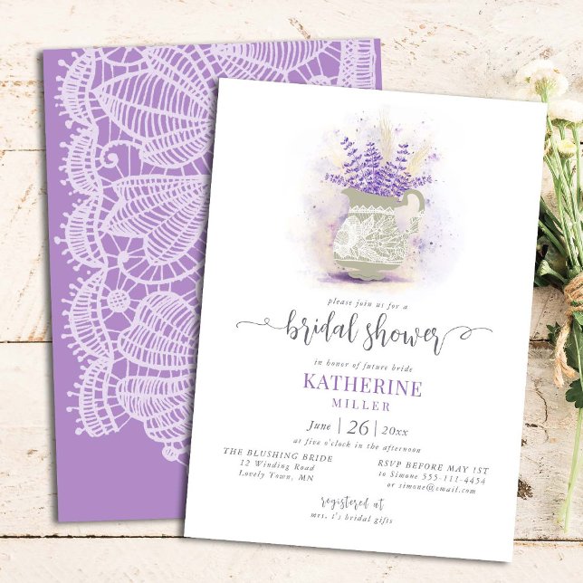 Elegant Rustic Lavender Floral Lace Bridal Shower Invitation (Creator Uploaded)