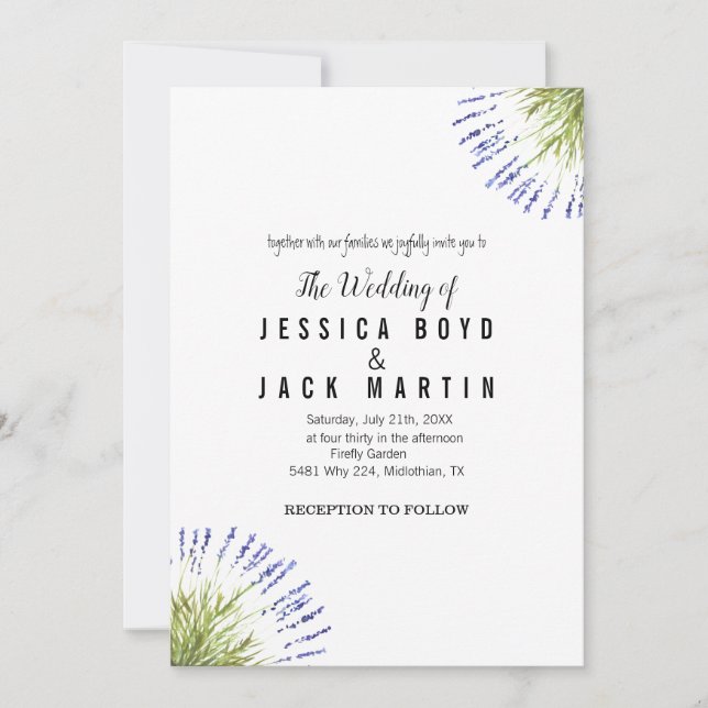 Elegant Rustic Lavender herb Greenery Wedding Invitation (Front)
