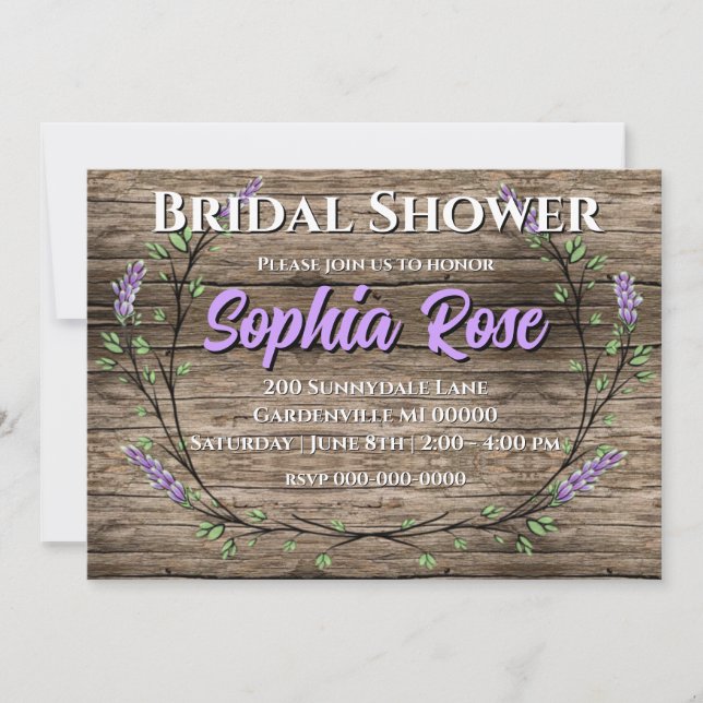 Elegant rustic lavender Wedding Invitation (Front)