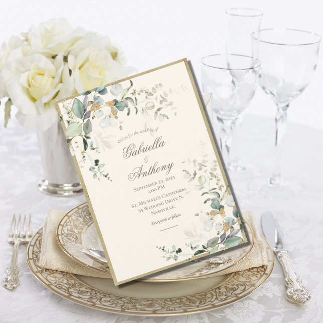 Elegant Rustic Leaves Greenery Gold Wedding  Invitation (Creator Uploaded)