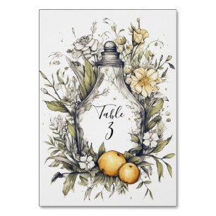 Elegant Rustic Lemon Foliage Wedding Table Number