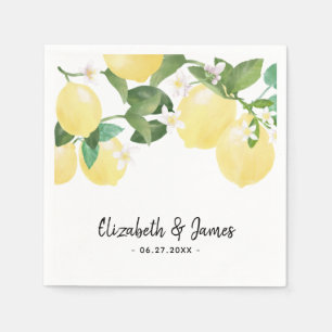 Elegant Rustic Lemon Watercolor Summer Wedding Napkin