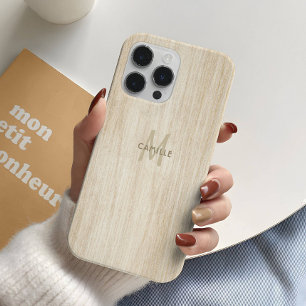 Elegant Rustic Light Beige Wood Effect Monogram iPhone 16 Pro Case