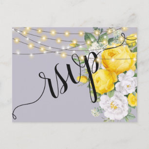 Elegant Rustic lights Yellow Flo RSVP Invitation   Postcard