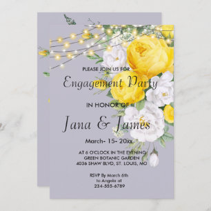 Elegant Rustic lights Yellow Floral Engagement Invitation