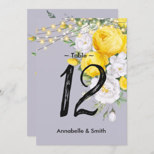 Elegant Rustic lights Yellow Floral  table number