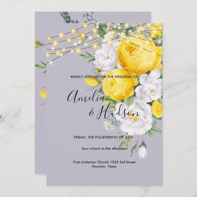 Elegant Rustic lights Yellow Floral wedding Invitation (Front/Back)