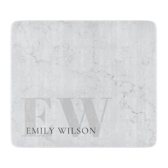 Elegant Rustic Marble Stone Grey Monogram Name Cutting Board (Front)