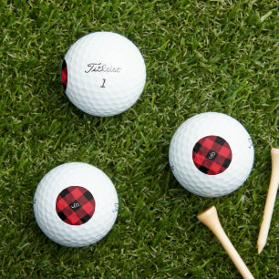 Elegant Rustic Masculine Black Red Buffalo Initial Golf Balls