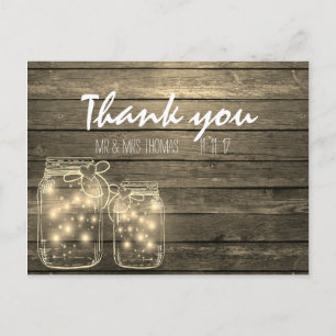 Elegant Rustic Mason Jar Lights Thank You Postcard
