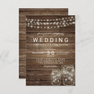 Elegant Rustic Mason Jar Lights Wedding Card