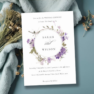 Elegant Rustic Meadow Lilac Floral Wreath Wedding Invitation