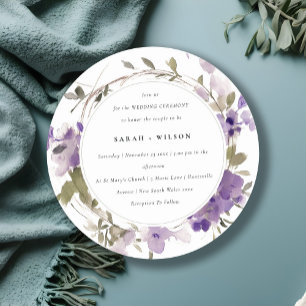 Elegant Rustic Meadow Lilac Floral Wreath Wedding Invitation