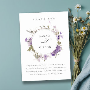 Elegant Rustic Meadow Lilac Floral Wreath Wedding Thank You Card