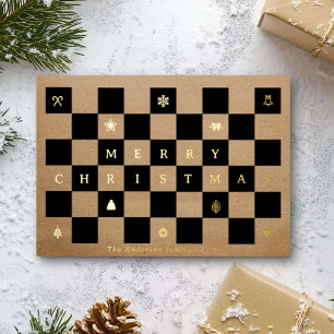 Elegant Rustic Merry Christmas Chequerboard