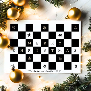 Elegant Rustic Merry Christmas Chequerboard Holiday Card