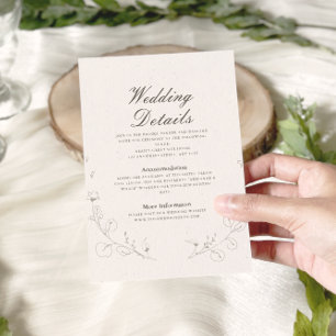 Elegant Rustic Minimalist Botanical Wedding Detail Enclosure Card