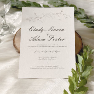 Elegant Rustic Minimalist Botanical Wedding Invitation