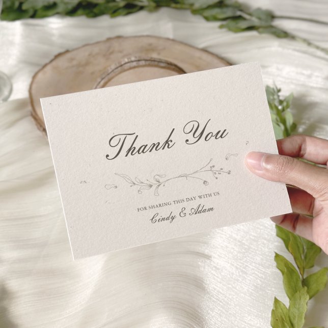 Elegant Rustic Minimalist Botanical Wedding Thank You Card (Creator Uploaded)