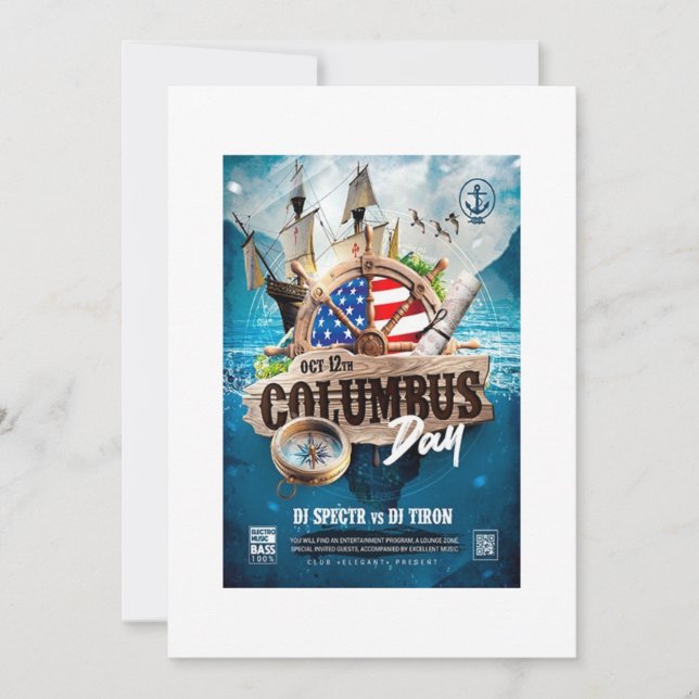 Elegant & Rustic Modern Columbus Day invitation  (Front)