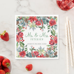Elegant rustic modern floral Christmas wedding Napkin