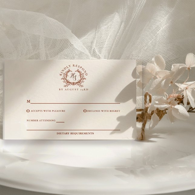 Elegant Rustic Monogram Crest Wedding RSVP Card (Creator Uploaded)