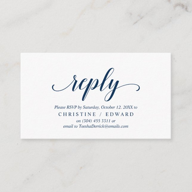 Elegant Rustic, Navy Blue, RSVP respond, Reply Enclosure Card (Front)