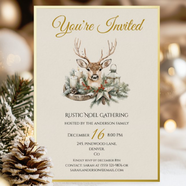 Elegant Rustic Noël Christmas Invitation Foil card (Creator Uploaded)
