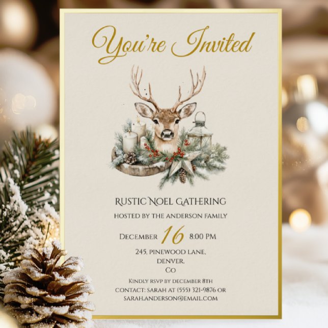 Elegant Rustic Noël Christmas Invitation Foil card (Creator Uploaded)