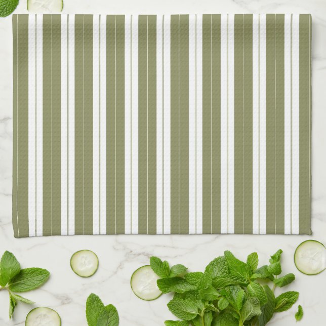 Elegant Rustic Olive Green French Stripe Tea Towel (Folded)