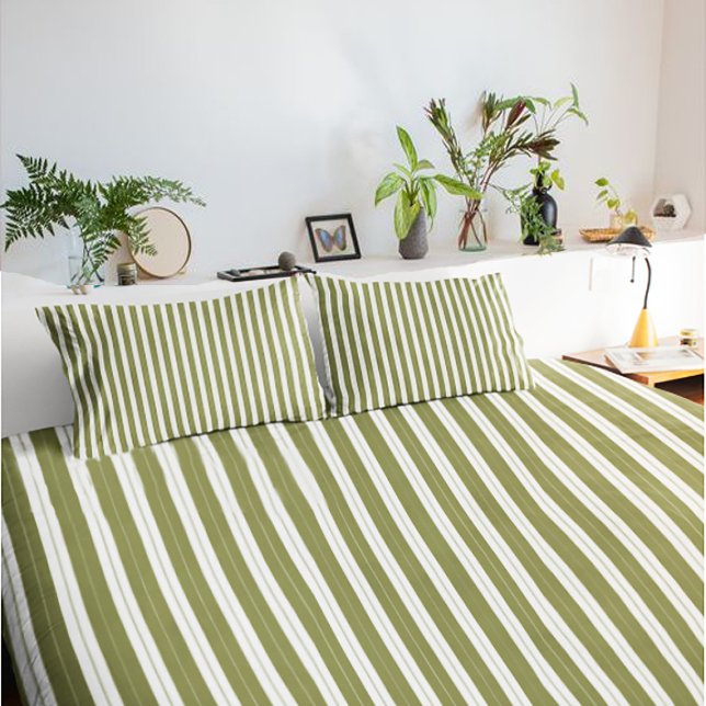 Elegant Rustic Olive Green French Ticking Stripe Pillowcase (Creator Uploaded)