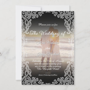 Elegant Rustic Ornate with romantic photo wedding Invitation