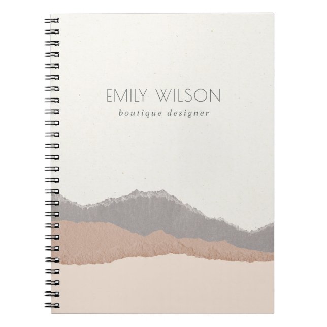 Elegant Rustic Pastel Blush Kraft Mountain Wave Notebook (Front)