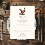 Elegant Rustic Pheasant Fall Hunting Dinner Menu<br><div class="desc">Hunting themed dinner menu card with a pheasant illustration and elegant typography,  dark olive green backer and custom text. Perfect for a country dinner,  elegant wedding rehearsal dinner,  hunting dinner,  hunting retirement party or hunting birthday party.</div>