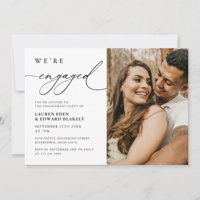 Elegant Rustic Photo Calligraphy Engagement Party  Invitation (Front)