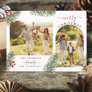 Elegant Rustic Pine Christmas Arch Frame 2 Photo C Holiday Postcard