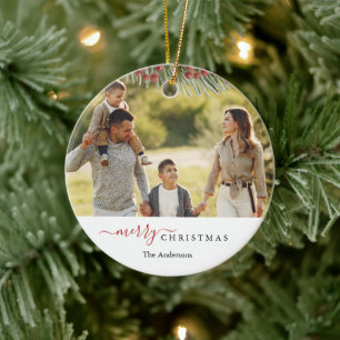 Elegant Rustic Pine Christmas Modern Photo Ceramic Tree Decoration
