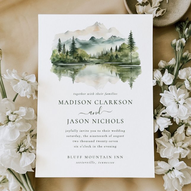 Elegant Rustic Pine Mountain Landscape Wedding Invitation (Creator Uploaded)