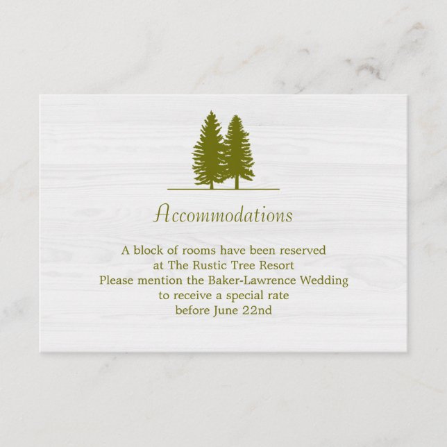 Elegant Rustic Pine Trees on White Wood Background Enclosure Card (Front)