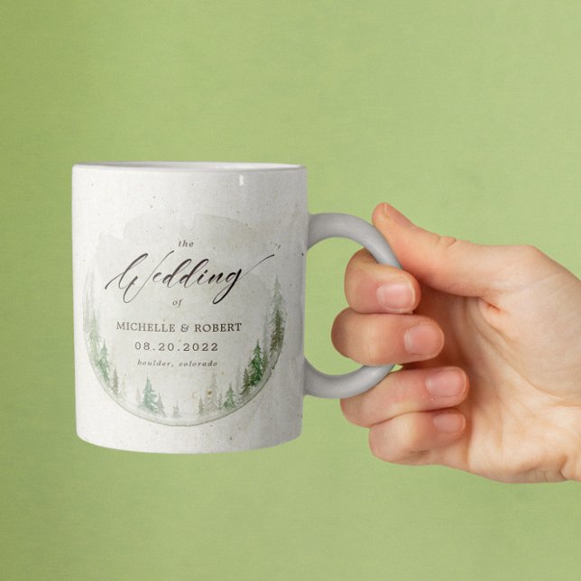 Elegant Rustic Pine Trees Photo Wedding Favour Coffee Mug (Creator Uploaded)