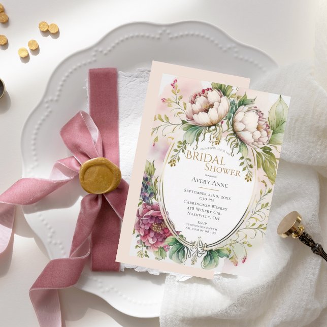 Elegant Rustic Pink Blush Floral Bridal Shower Invitation (Creator Uploaded)