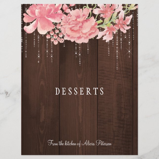 Elegant rustic pink floral wood cookbook divider (Front)