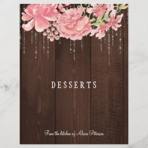 Elegant rustic pink floral wood cookbook divider