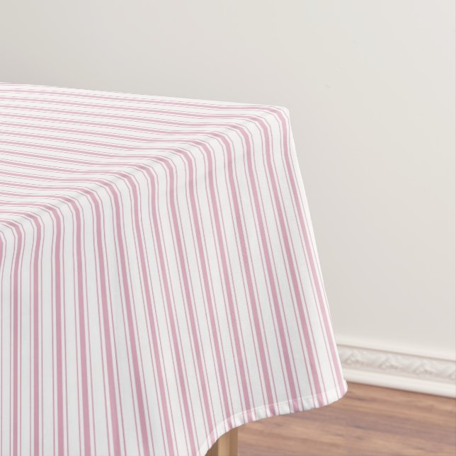 Elegant Rustic Pink French Country Stripes Tablecloth (In Situ)