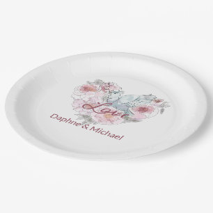 Elegant Rustic Pink Modern Chic Heart Script Paper Plate