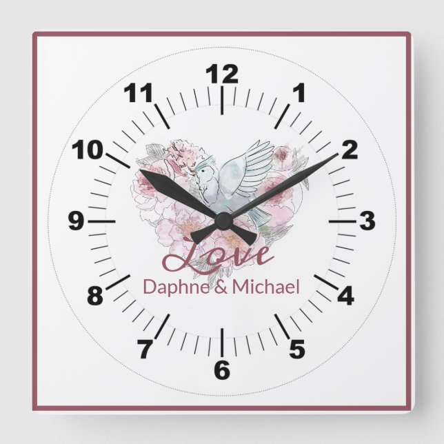 Elegant Rustic Pink Modern Chic Heart Script Square Wall Clock (Front)