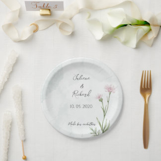 Elegant Rustic Pink Poppy Floral Paper Plate