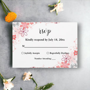 Elegant Rustic Pink Roses Summer Floral Wedding RSVP Card