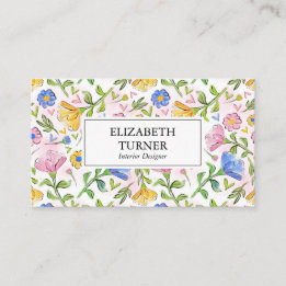 Elegant Rustic Pink Yellow Blue Floral Pattern Business Card