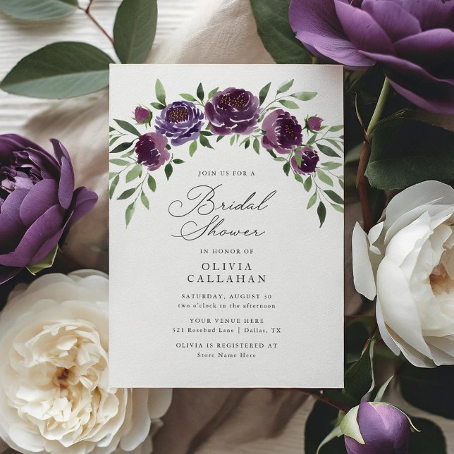 Elegant Rustic Plum Purple Floral Bridal Shower Invitation (Creator Uploaded)